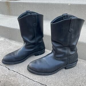 Red Wing Pecos Boots Mens 10.5 B Black Leather Vibram Work Ranch Western Pull On